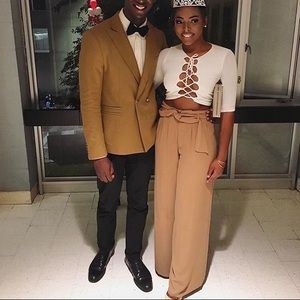 Nude Palazzo Pants with Fabric Belt